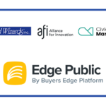 Logos for Word Wizards Inc , Alliance for Innovation (AFI), Civic Marketplace, and Edge Public highlighting a new cooperative purchasing partnership for digital accessibility compliance services 